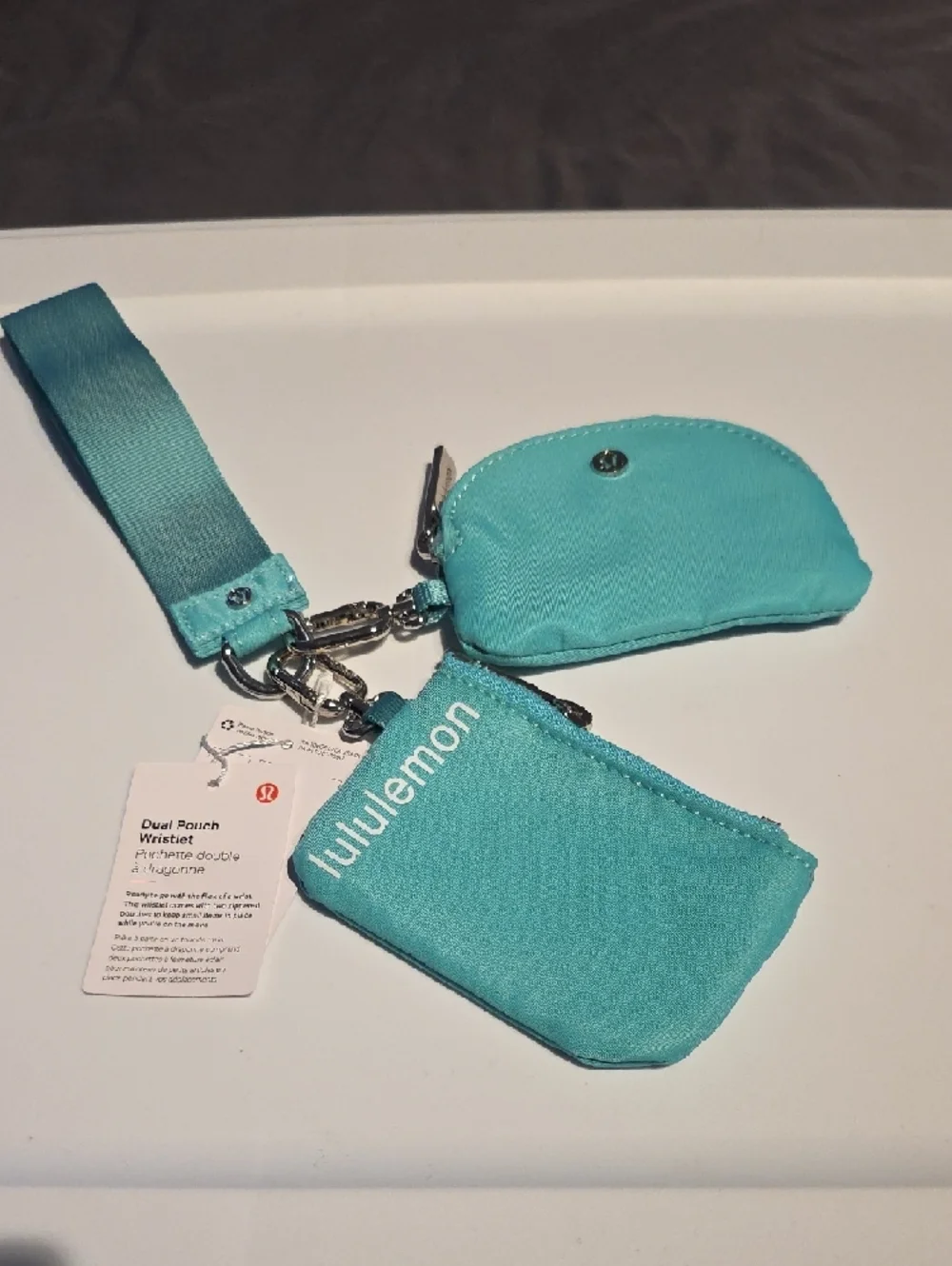 Lululemon aqua dual pouch wristlet key & card holder NWT